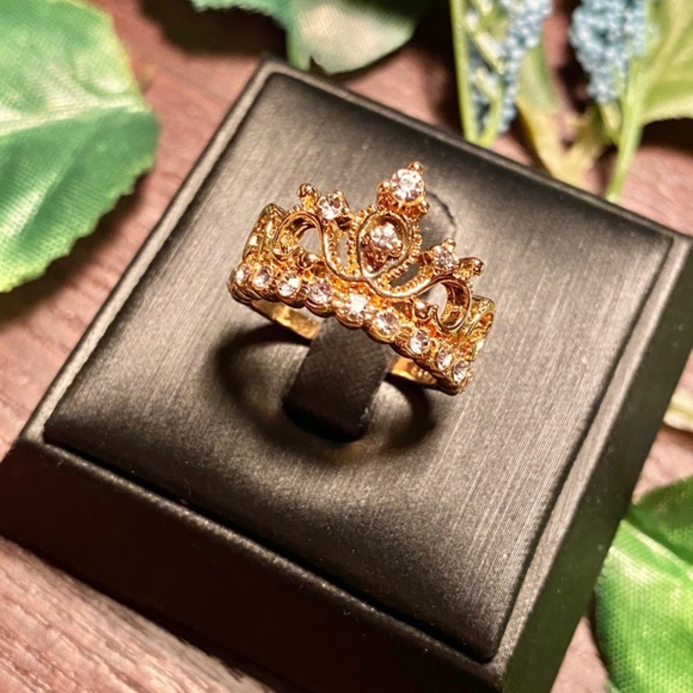 Sterling Silver Gold Princess Tiara Diamond Ring